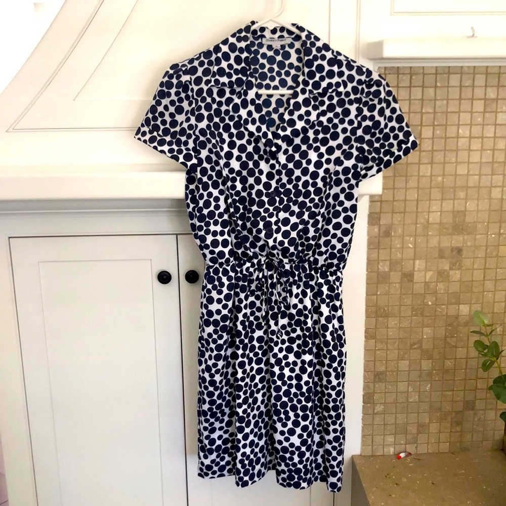 ⭐️ Shelby & Palmer white with navy polka dots dress